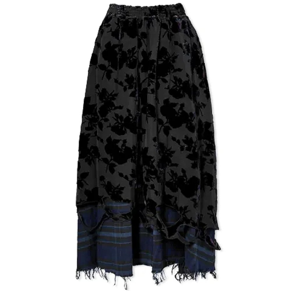 R13 Double Layer Velvet Burnout Midi Skirt